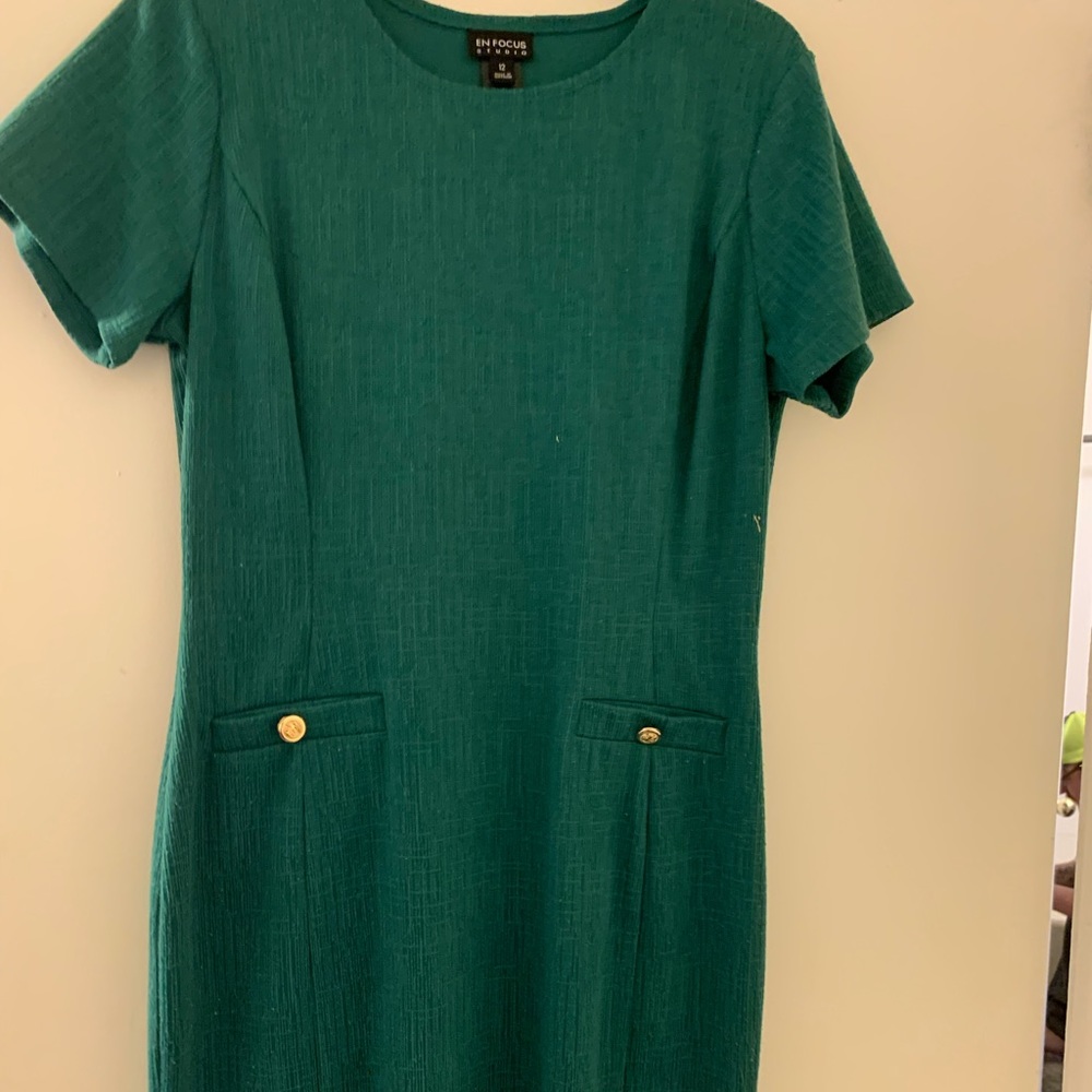 Sophisticated business professional green knee length dress